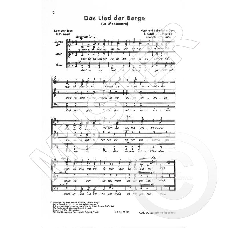 La Montanara Das Lied Der Berge Von Ortelli Toni Pigarelli Luigi Boe C1507g Noten eur