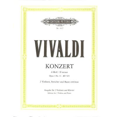 9790014023157 - Konzert für 2 Violinen Streicher und Basso continuo d-moll op 3 Nr 11 RV 565 (aus Lestro armonico Ausgabe für Violine und Klavier) - Antonio Vivaldi Kartoniert (TB)