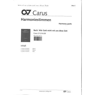 9790007204716 - Kantate 14 Wär Gott nicht mit uns diese Zeit BWV 14