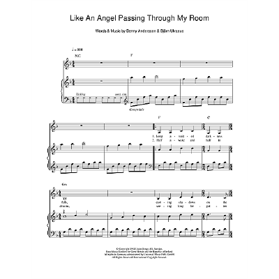 Like An Angel Passing Through My Room Abba Notenbuch De