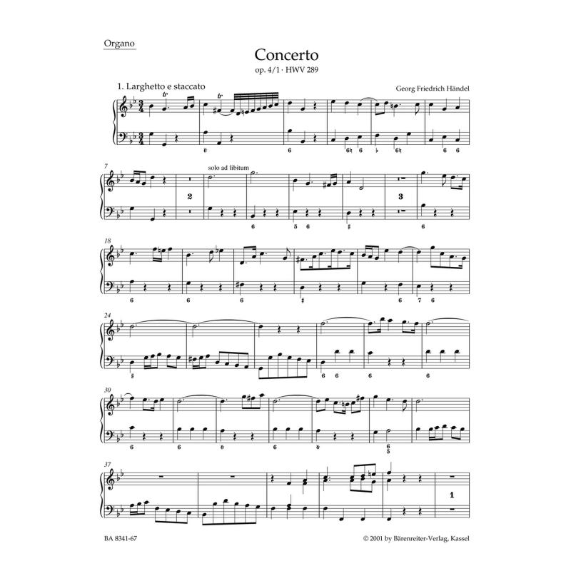 Titelbild für BA 8341-67 - Konzert g-moll op 4/1 HWV 289