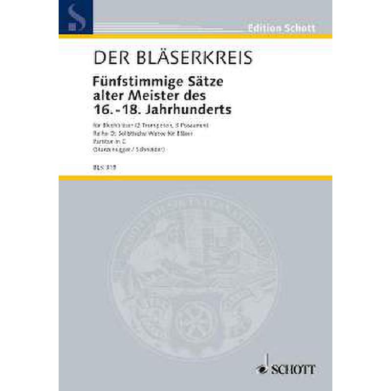 Titelbild für BLK 319 - FUENFSTIMMIGE SAETZE ALTER MEISTER DES 16-18 JAHRHUNDERTS