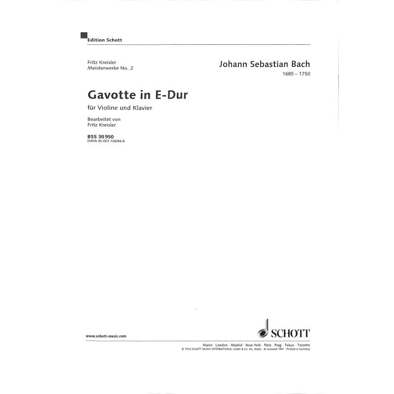 Titelbild für BSS 30950 - GAVOTTE E-DUR AUS BWV 1006