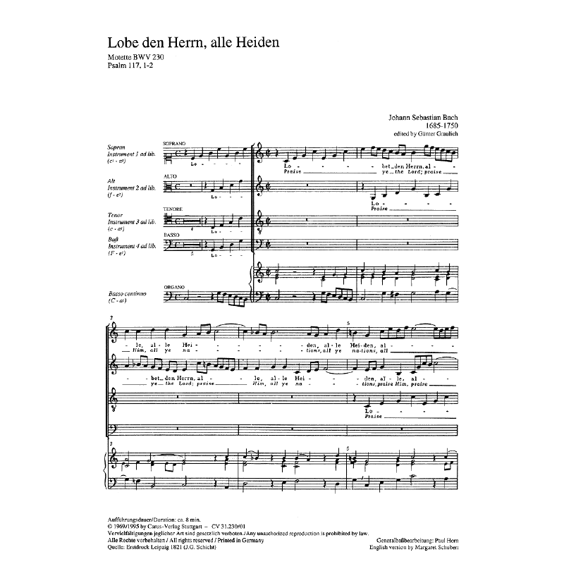Notenbild für CARUS 31230-00 - LOBET DEN HERRN ALLE HEIDEN BWV 230