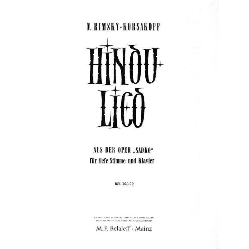 Titelbild für BEL 306B - HINDU LIED (SADKO)