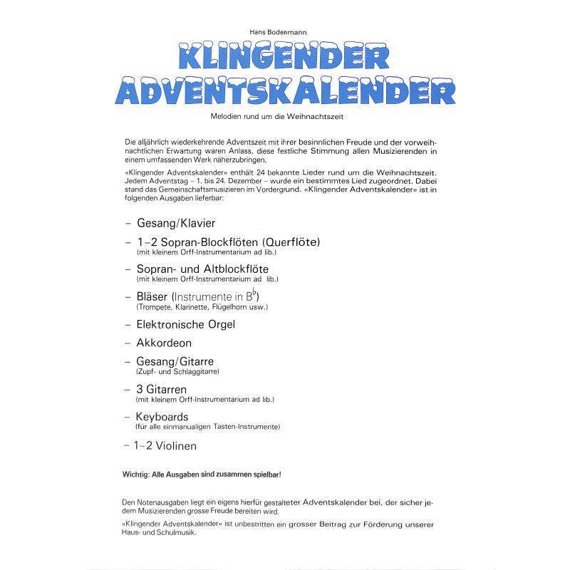 Notenbild für EMZ 2107375 - KLINGENDER ADVENTSKALENDER