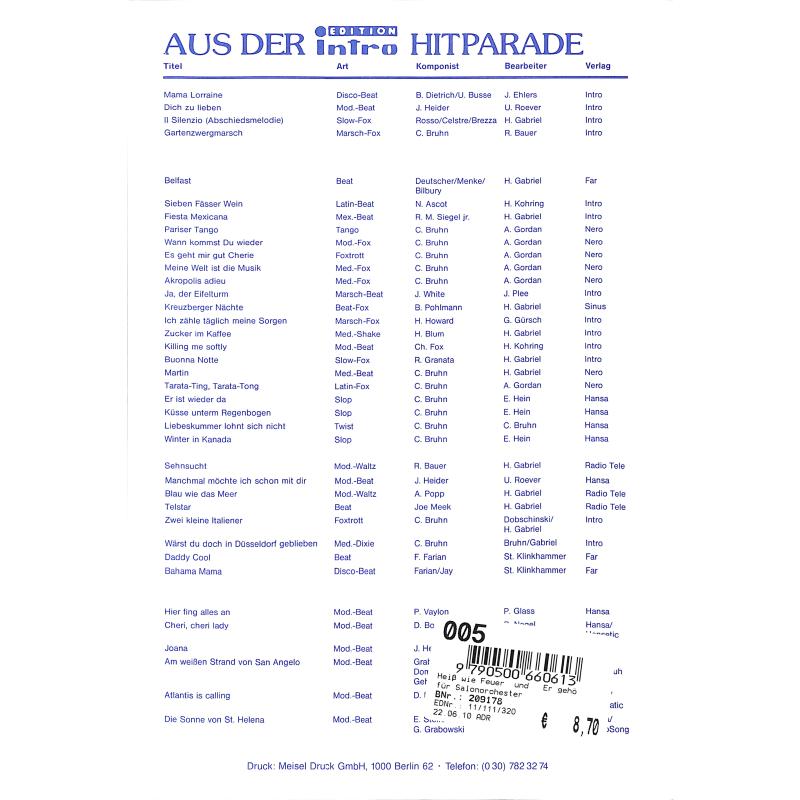 Notenbild für INTRO 11111320 - HEISS WIE FEUER + ER GEHOERT ZU MIR