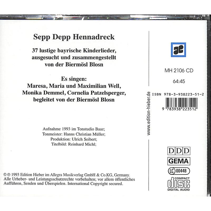 Notenbild für MH 2106-CD - SEPP DEPP HENNADRECK - BAYRISCHE KINDERLIEDER