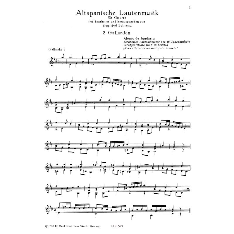 Notenbild für SIK 527 - ALTSPANISCHE LAUTENMUSIK