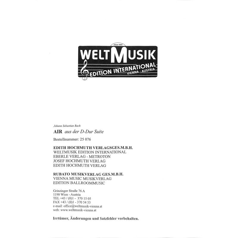 Notenbild für WM 25076 - AIR (ORCHESTERSUITE 3 D-DUR BWV 1068)