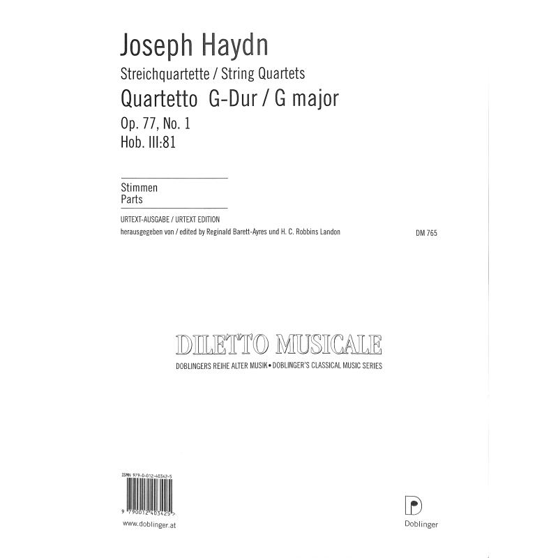 Titelbild für DM 765 - QUARTETT G-DUR OP 77/1 HOB 3/81