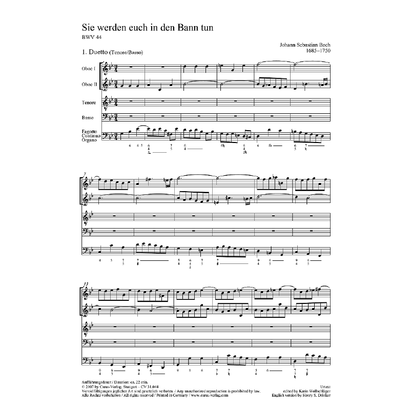 Notenbild für CARUS 31044-00 - KANTATE 44 SIE WERDEN EUCH IN DEN BANN TUN BWV 44