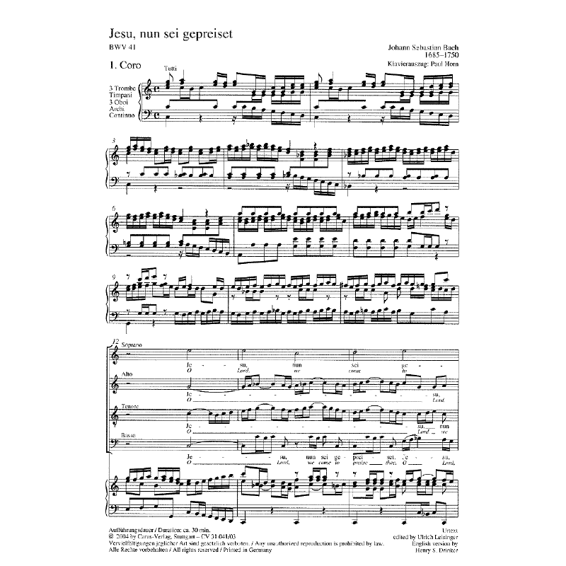 Notenbild für CARUS 31041-03 - KANTATE 41 JESU NUN SEI GEPREISET BWV 41