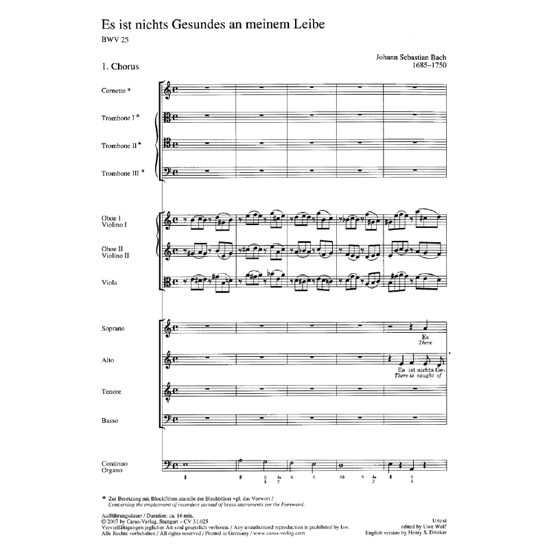 Notenbild für CARUS 31025-00 - KANTATE 25 ES IST NICHTS GESUNDES AN MEINEM LEIBE BWV 25