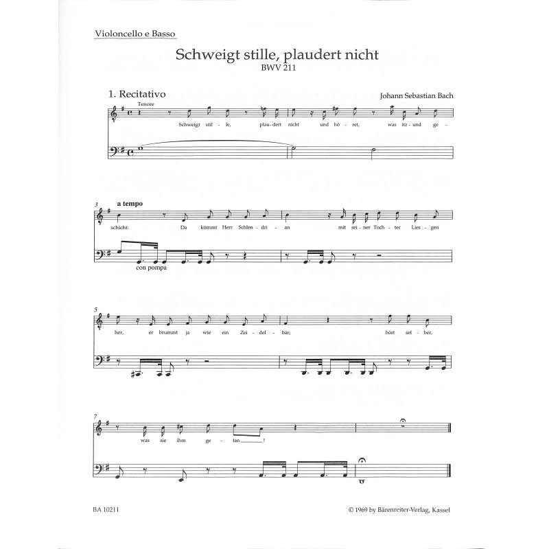 Titelbild für BA 10211-82 - Kantate 211 schweigt stille plaudert nicht BWV 211