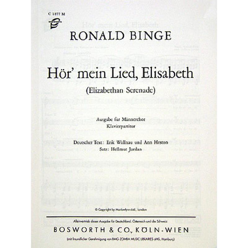 Titelbild für BOE -C1877M-KLAV - HOER' MEIN LIED ELISABETH (ELISABETH SERENADE)
