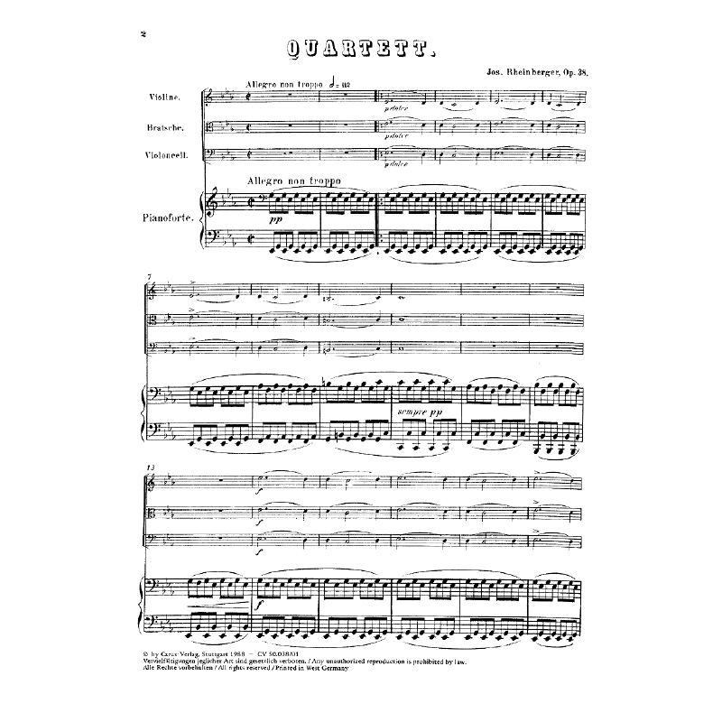 Titelbild für CARUS 50038-00 - Quartett Es-Dur (Klavierquartett)