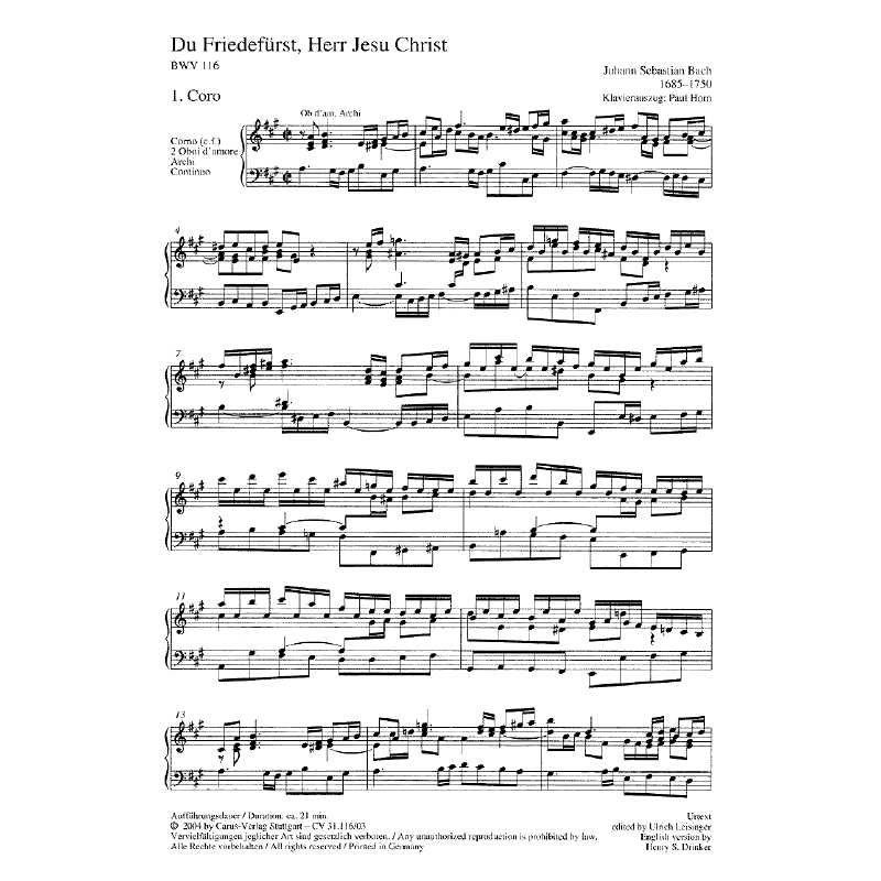 Notenbild für CARUS 31116-03 - KANTATE 116 DU FRIEDEFUERST HERR JESU CHRIST BWV 116