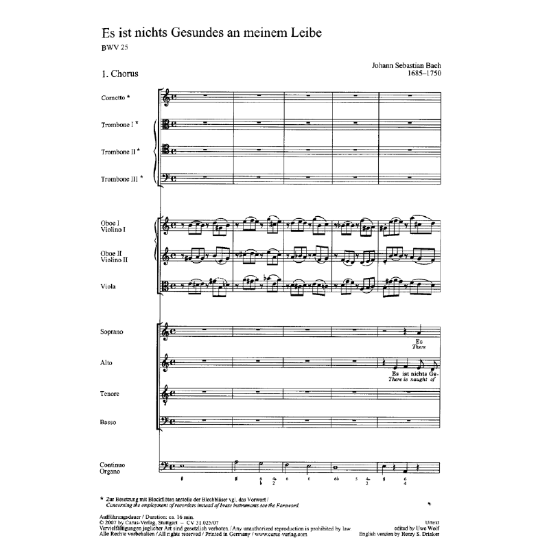Titelbild für CARUS 31025-07 - KANTATE 25 ES IST NICHTS GESUNDES AN MEINEM LEIBE BWV 25