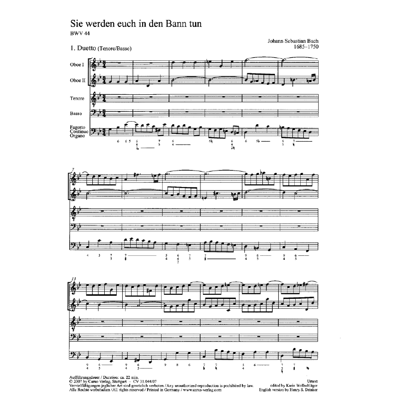 Titelbild für CARUS 31044-07 - KANTATE 44 SIE WERDEN EUCH IN DEN BANN TUN BWV 44