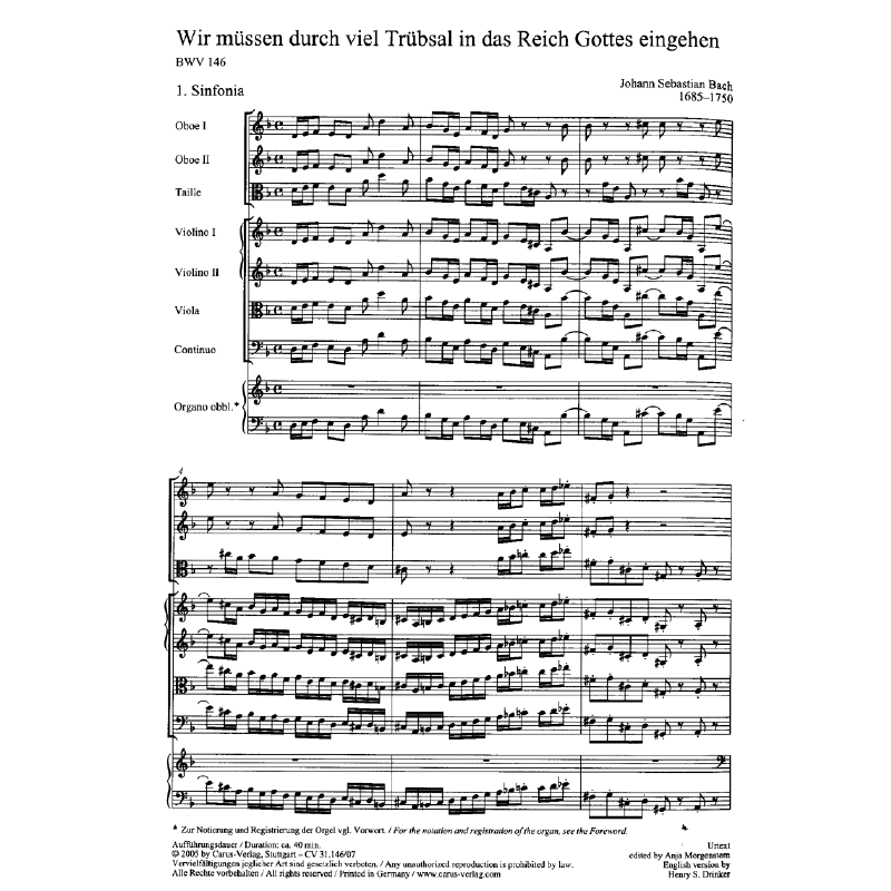 Titelbild für CARUS 31146-07 - KANTATE 146 WIR MUESSEN DURCH VIEL TRUEBSAL BWV 146