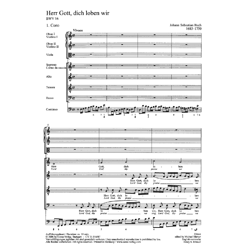 Titelbild für CARUS 31016-07 - KANTATE 16 HERR GOTT DICH LOBEN WIR BWV 16