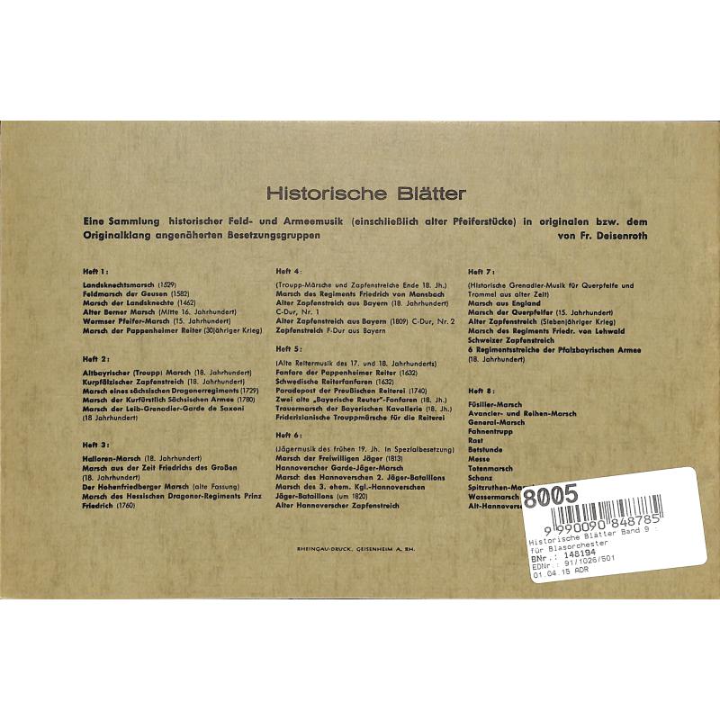 Notenbild für ERDMANN 1026 - HISTORISCHE BLAETTER 9
