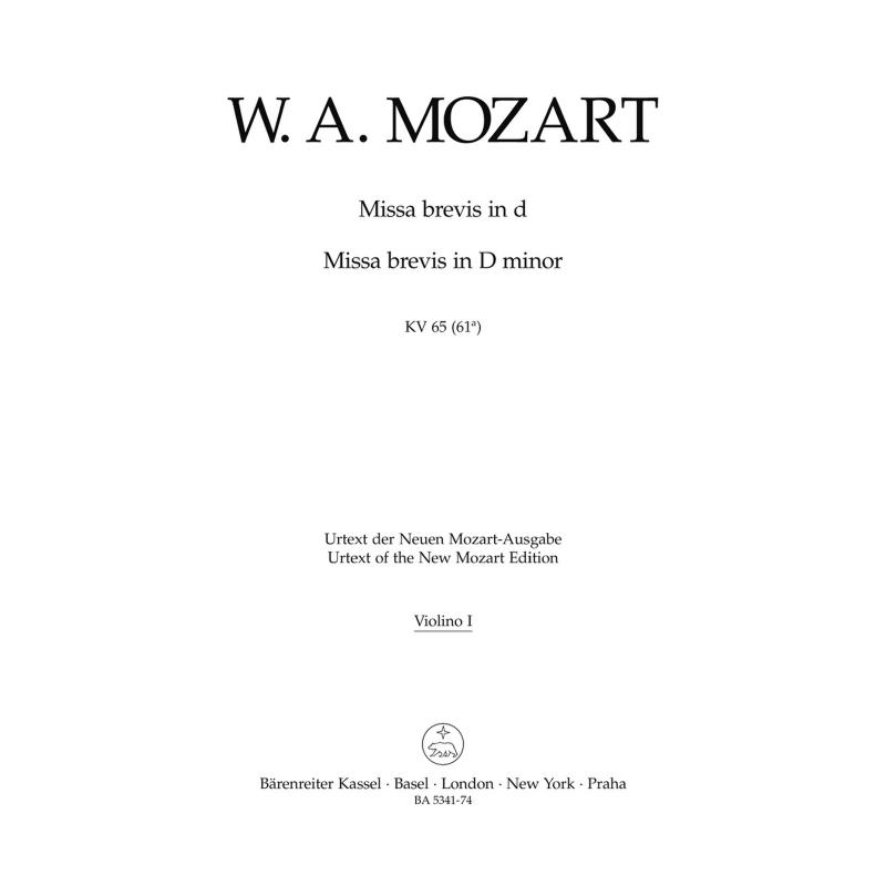 Titelbild für BA 5341-74 - Missa brevis d-moll KV 65 (61)