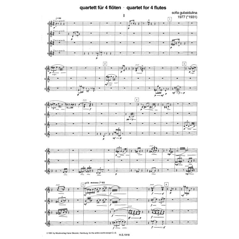 Notenbild für SIK 1918 - QUARTETT FUER 4 FLOETEN