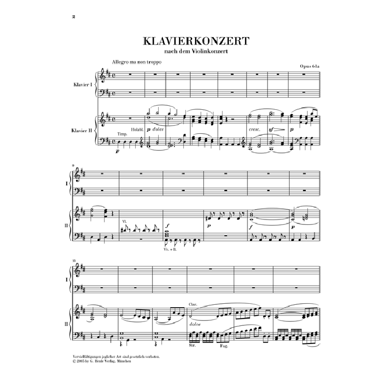 Notenbild für HN 815 - Klavierkonzert op. 61a nach dem Violinkonzert op. 61