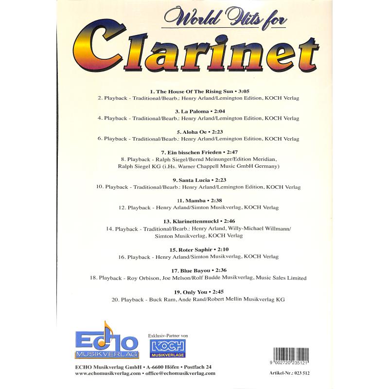 Notenbild für ECHO 023512 - WORLD HITS FOR CLARINET 1