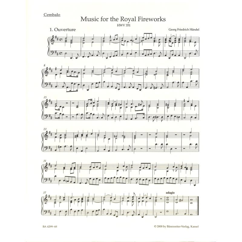 Titelbild für BA 4299-68 - Music for the royal fireworks HWV 351