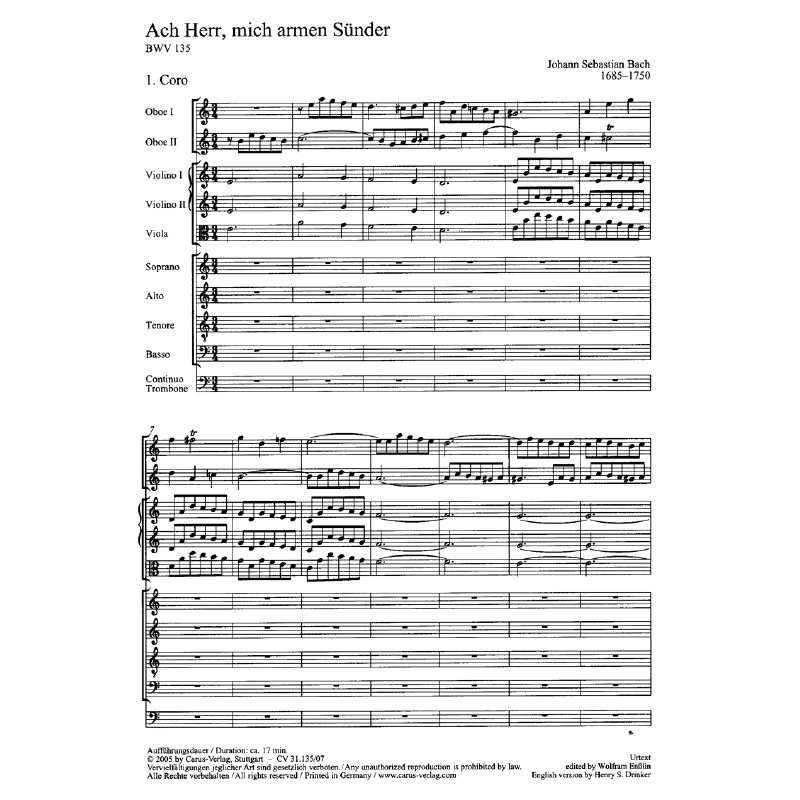 Titelbild für CARUS 31135-07 - KANTATE 135 ACH HERR MICH ARMEN SUENDER BWV 135