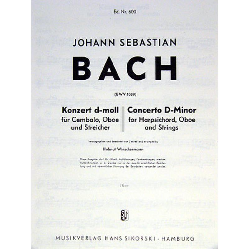 Titelbild für SIK 600-OB - KONZERT D-MOLL BWV 1059 - OB CE