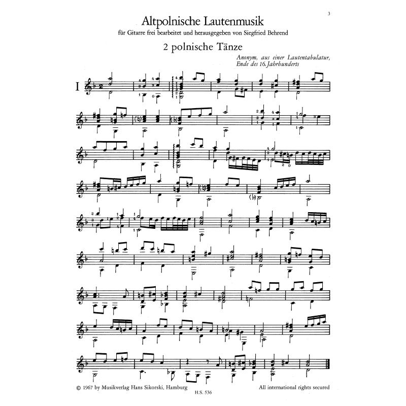 Notenbild für SIK 536 - ALTPOLNISCHE LAUTENMUSIK