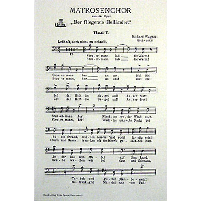 Matrosenchor Aus Der Fliegende Hollaender Von Wagner Richard Pjt S223 B1 Noten