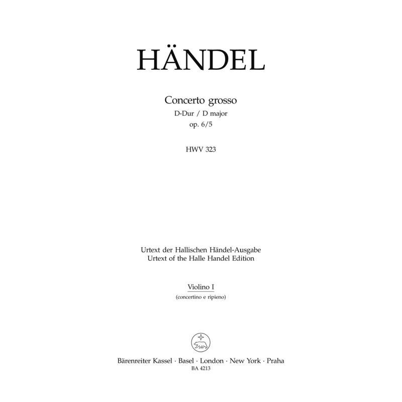 Titelbild für BA 4213-74 - Concerto grosso D-Dur op 6/5 HWV 323