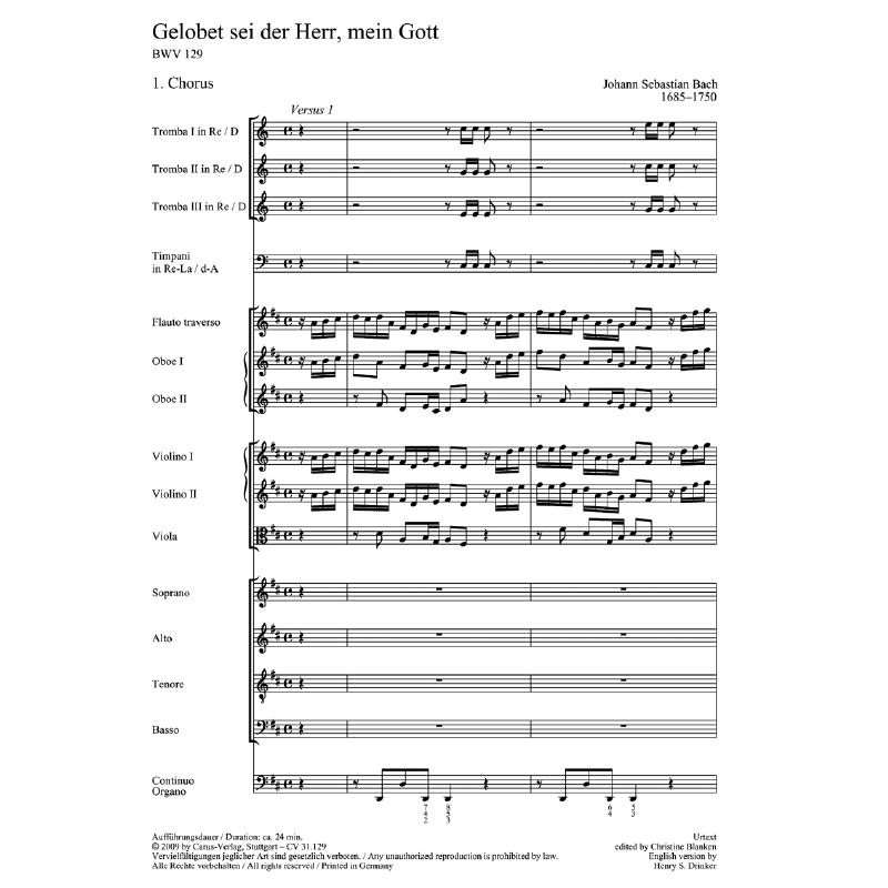 Notenbild für CARUS 31129-00 - KANTATE 129 GELOBET SEI DER HERR MEIN GOTT BWV 129