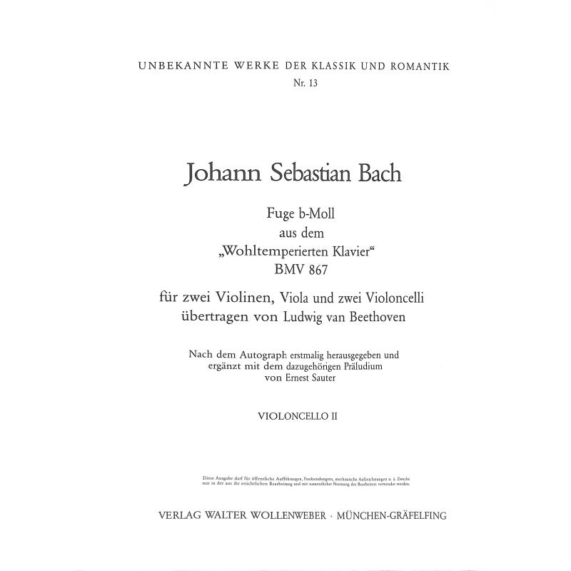 Titelbild für WW 913-VC2 - FUGE B-MOLL (WOHLTEMPERIERTES KLAVIER BWV 867)