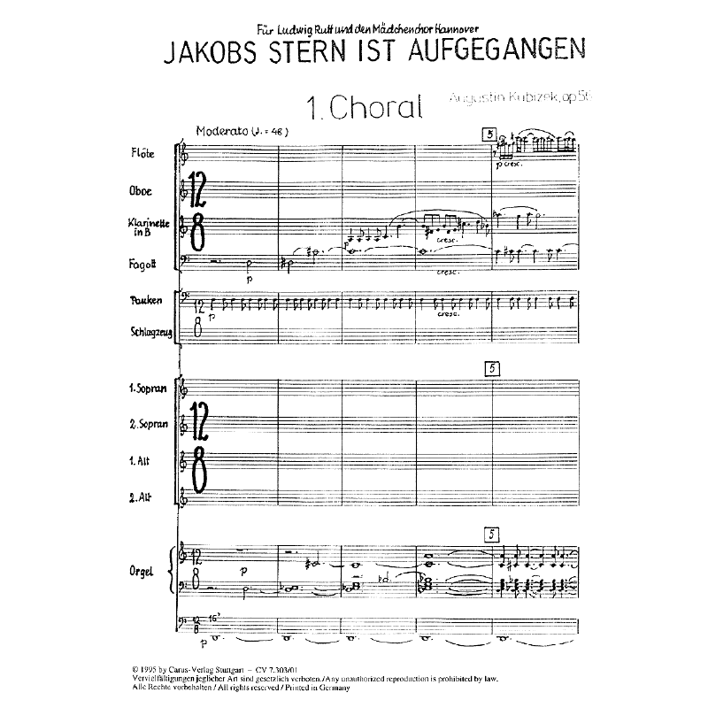 Titelbild für CARUS 7303-00 - JAKOBS STERN IST AUFGEGANGEN OP 56 - WEIHNACHTSKANTATE