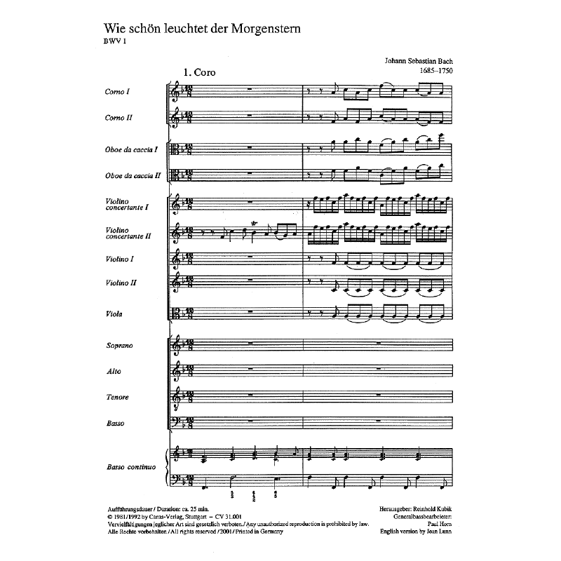 Notenbild für CARUS 31001-00 - KANTATE 1 WIE SCHOEN LEUCHTET DER MORGENSTERN BWV 1