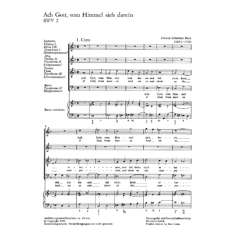 Notenbild für CARUS 31002-00 - KANTATE 2 ACH GOTT VOM HIMMEL SIEH DAREIN BWV 2