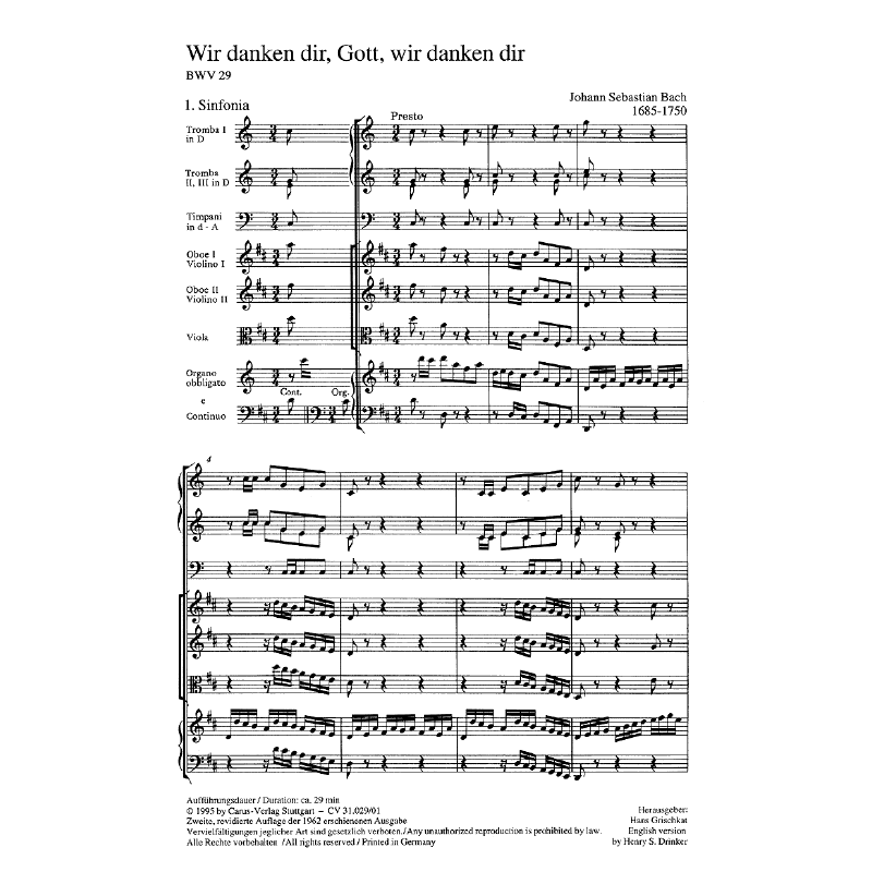 Notenbild für CARUS 31029-00 - KANTATE 29 WIR DANKEN DIR GOTT WIR DANKEN DIR BWV 29