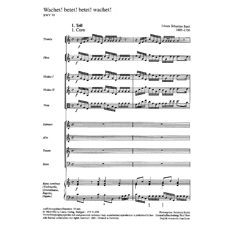 Titelbild für CARUS 31070-00 - KANTATE 70 WACHET BETET BETET WACHET BWV 70