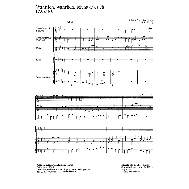 Notenbild für CARUS 31086-00 - KANTATE 86 WAHRLICH WAHRLICH ICH SAGE EUCH BWV 86