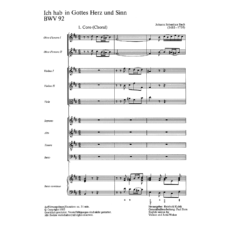 Notenbild für CARUS 31092-00 - KANTATE 92 ICH HAB IN GOTTES HERZ UND SINN BWV 92