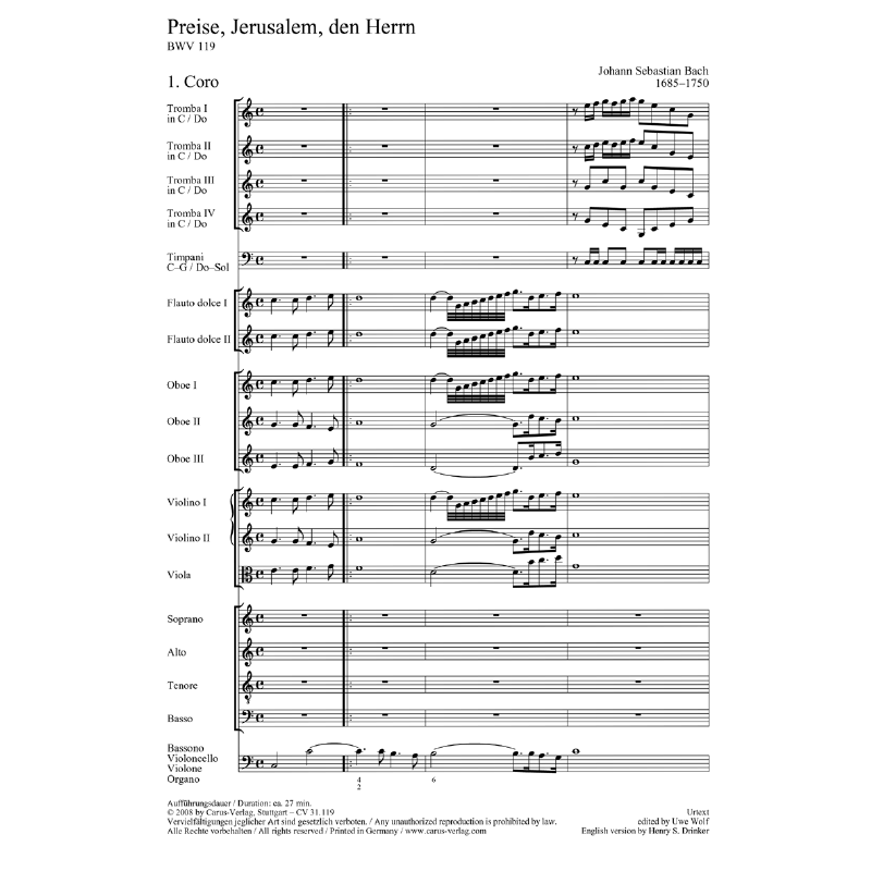 Notenbild für CARUS 31119-00 - KANTATE 119 PREISE JERUSALEM DEN HERRN BWV 119