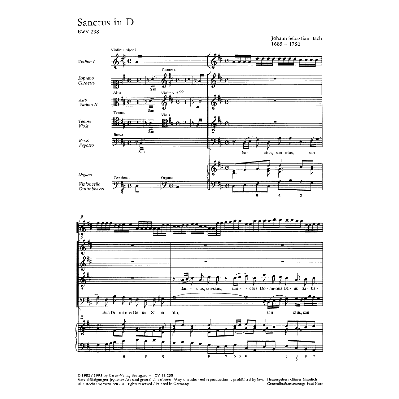 Titelbild für CARUS 31238-00 - SANCTUS D-DUR BWV 238