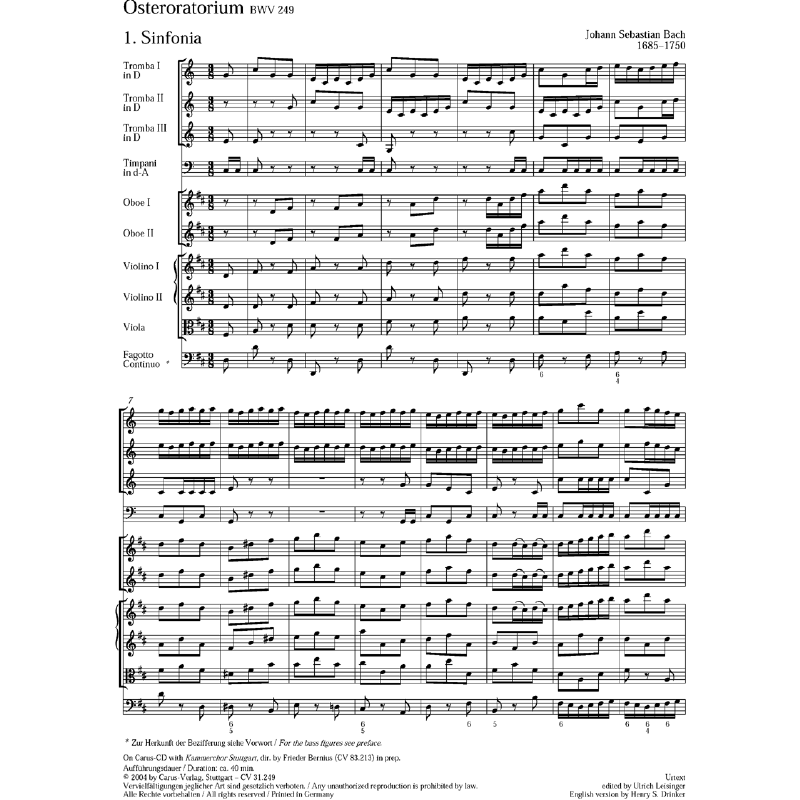 Notenbild für CARUS 31249-00 - OSTER ORATORIUM BWV 249 - KOMMT EILET UND LAUFET