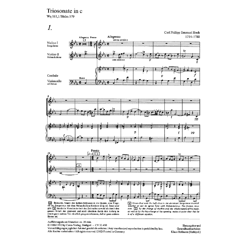 Notenbild für CARUS 33450-00 - SONATE C-MOLL WQ 161/1